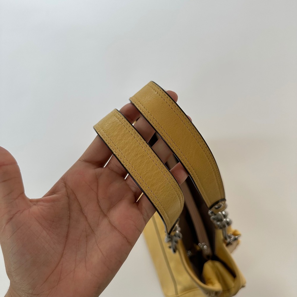 Coach Yellow Leather Tote Bag Silver Chain Strap Front Pocket Flap Closure - Picture 6 of 8